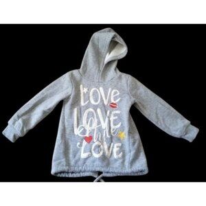 SMILE YES Fleece Lined Gray Hooded LOVE STYLE Pullover Girls Size 4